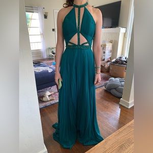 Green wedding guest or prom gown